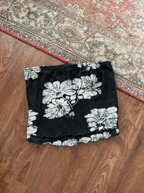 Free People Black Tube Top with White Floral Print